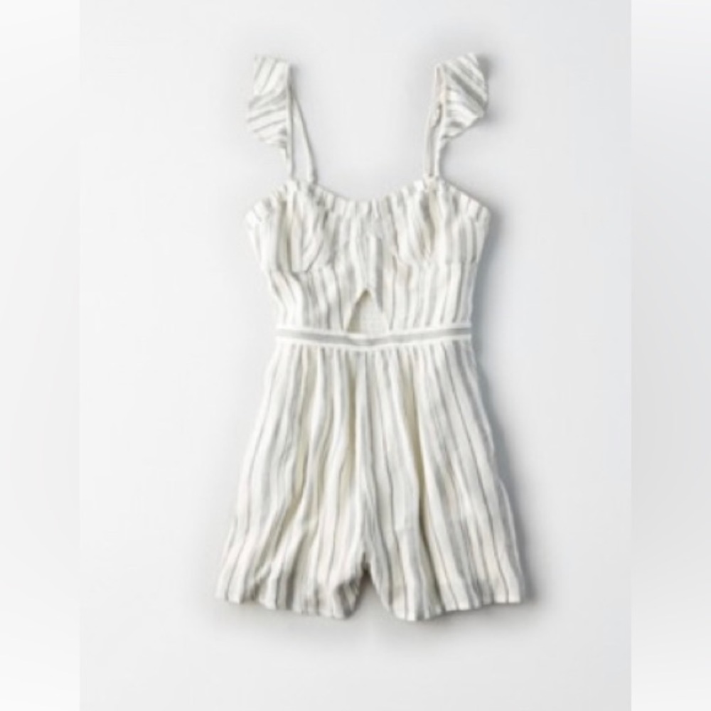 American Eagle Striped Ruffle Strap Corset Romper - Size Sm